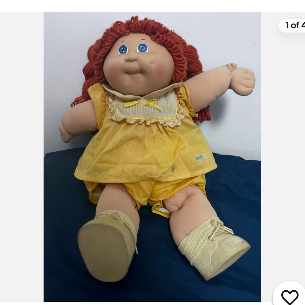 Original 1983 Cabbage Patch Kids Doll with Red Hair, Blue Eyes  and Yellow Dress